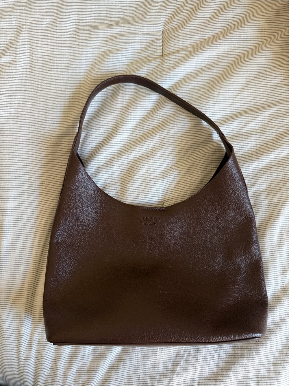 LUCKY Brown Pebble Leather Shoulder Bag